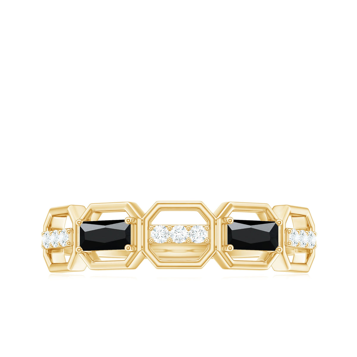 Natural Baguette Black Spinel Diamond Geometric Band Ring