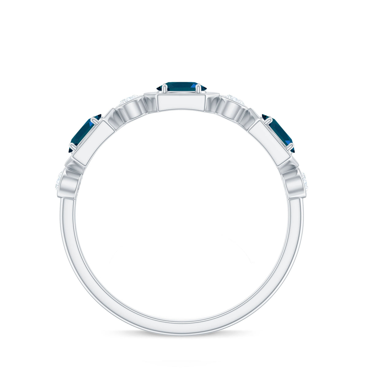 Real Certified London Blue Topaz Halft Eternity Band Ring with Diamond