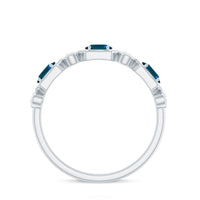 Real Certified London Blue Topaz Halft Eternity Band Ring with Diamond