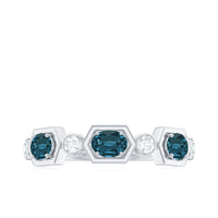 Real Certified London Blue Topaz Halft Eternity Band Ring with Diamond