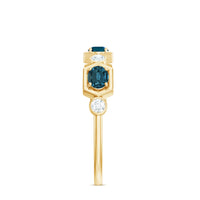 Real Certified London Blue Topaz Halft Eternity Band Ring with Diamond