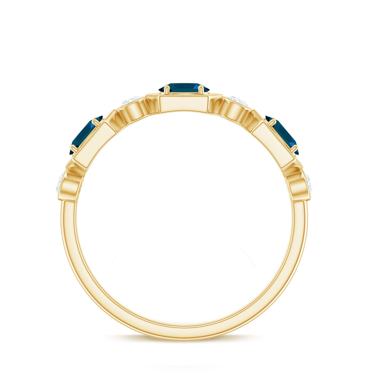 Real Certified London Blue Topaz Halft Eternity Band Ring with Diamond
