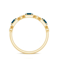 Real Certified London Blue Topaz Halft Eternity Band Ring with Diamond