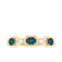 Real Certified London Blue Topaz Halft Eternity Band Ring with Diamond