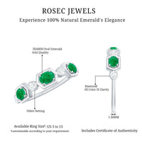 Classic Oval Emerald Diamond Half Eternity Band Ring in East West Style