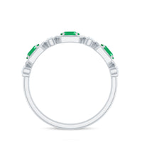 Classic Oval Emerald Diamond Half Eternity Band Ring in East West Style