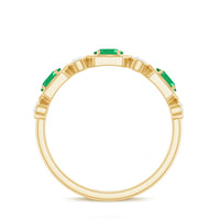 Classic Oval Emerald Diamond Half Eternity Band Ring in East West Style
