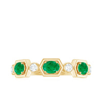 Classic Oval Emerald Diamond Half Eternity Band Ring in East West Style