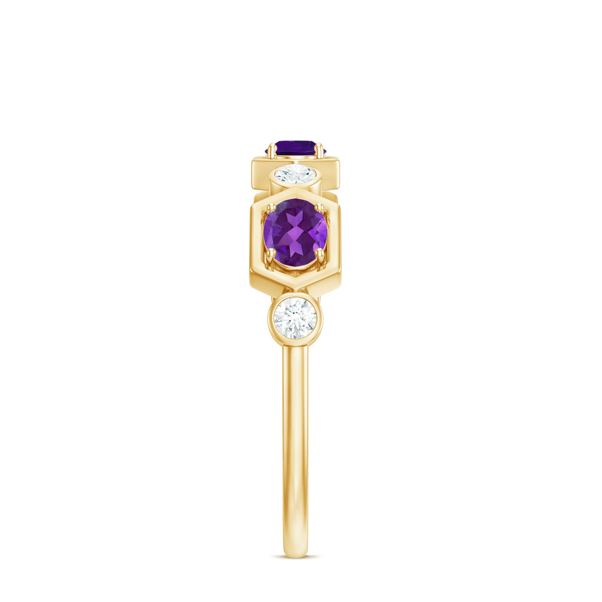 East West Style Amethyst Half Eternity Ring with Diamond