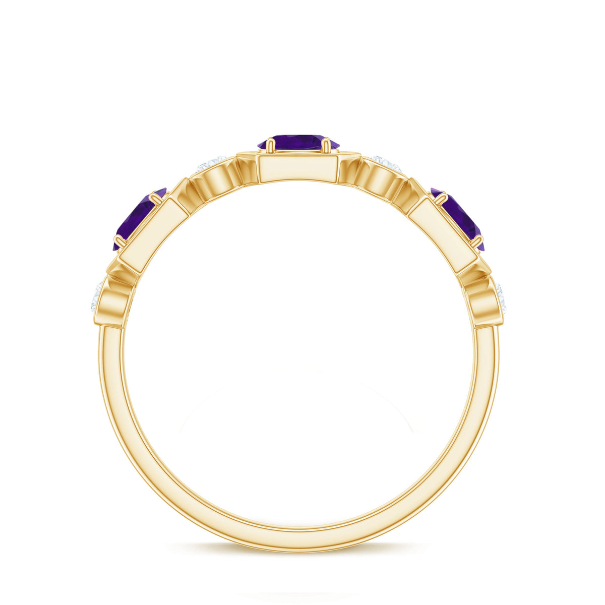 East West Style Amethyst Half Eternity Ring with Diamond