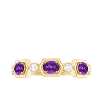 East West Style Amethyst Half Eternity Ring with Diamond