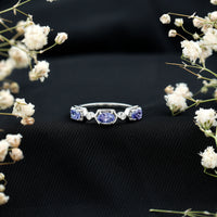 Real Tanzanite and Diamond Half Eternity Ring