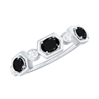 Real Black Spinel Diamond Half Eternity Ring in East West Style