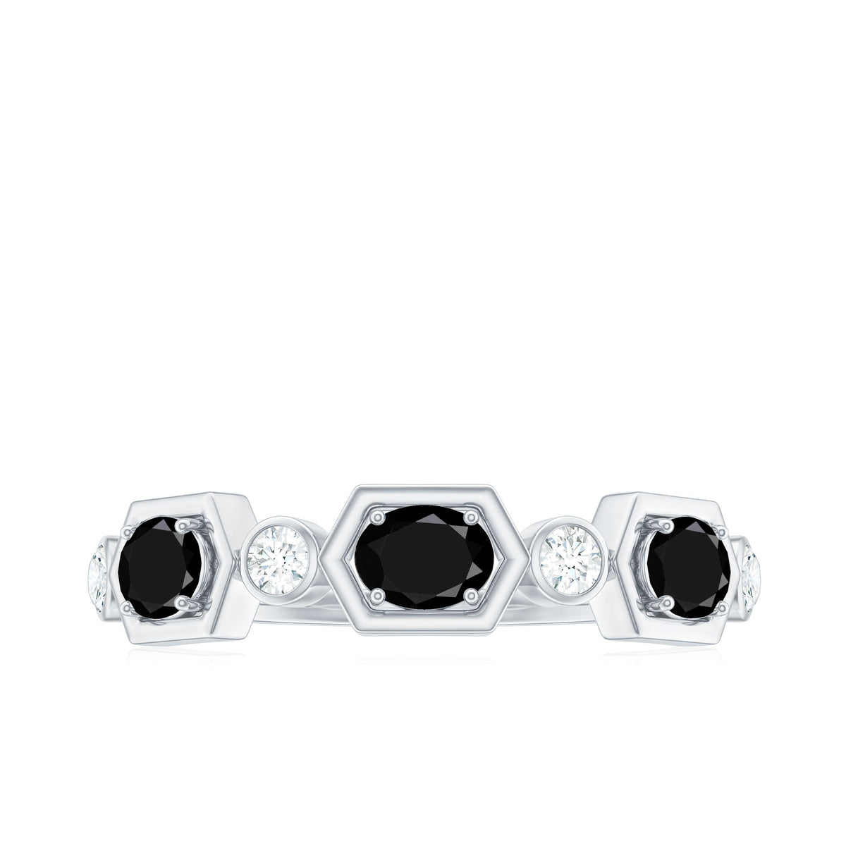 Real Black Spinel Diamond Half Eternity Ring in East West Style