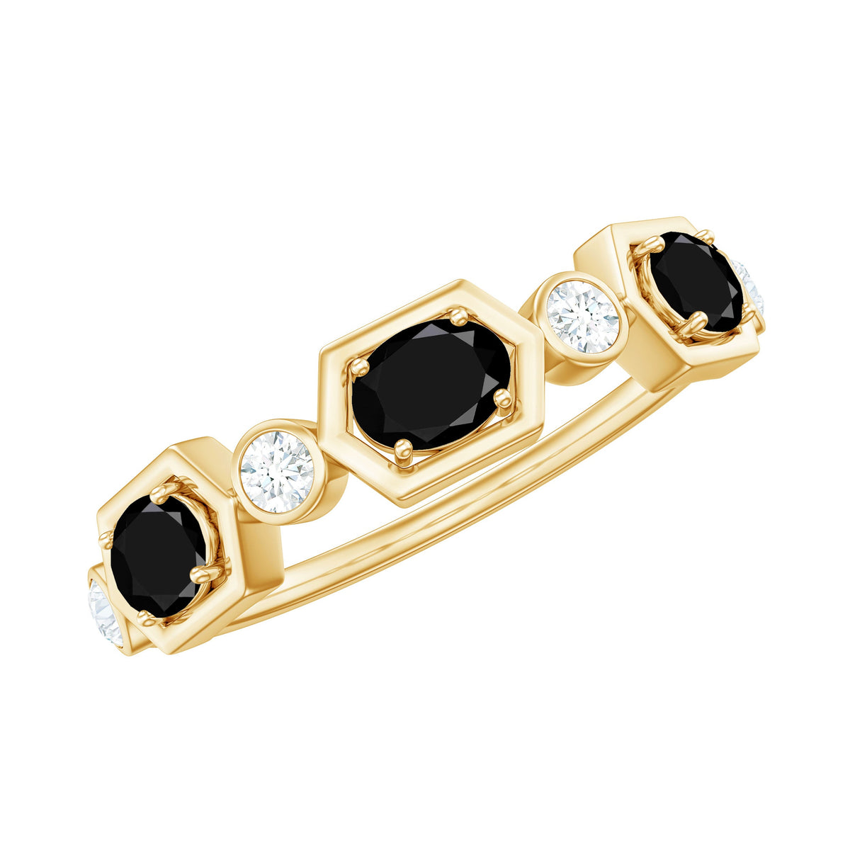 Real Black Spinel Diamond Half Eternity Ring in East West Style