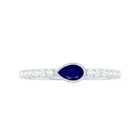 Real Pear Shape Blue Sapphire Promise Ring with Diamond