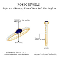 Real Pear Shape Blue Sapphire Promise Ring with Diamond