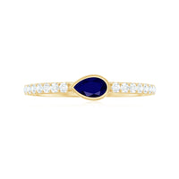 Real Pear Shape Blue Sapphire Promise Ring with Diamond
