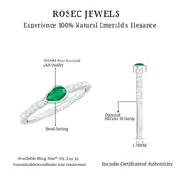 Natural Pear Shape Emerald Diamond Promise Ring in Bezel Setting