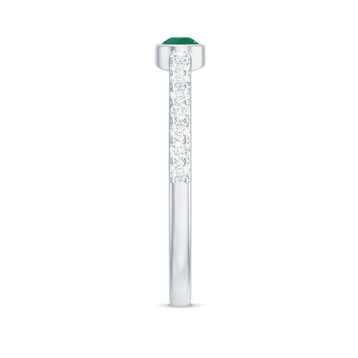 Natural Pear Shape Emerald Diamond Promise Ring in Bezel Setting