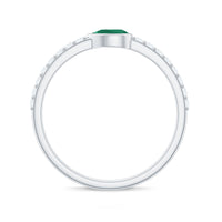 Natural Pear Shape Emerald Diamond Promise Ring in Bezel Setting