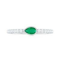 Natural Pear Shape Emerald Diamond Promise Ring in Bezel Setting