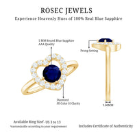 Natural 0.9 Carat Blue Sapphire Heart Engagement Ring with Diamond