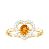 Genuine Citrine Diamond Heart Engagement Ring with Certificate