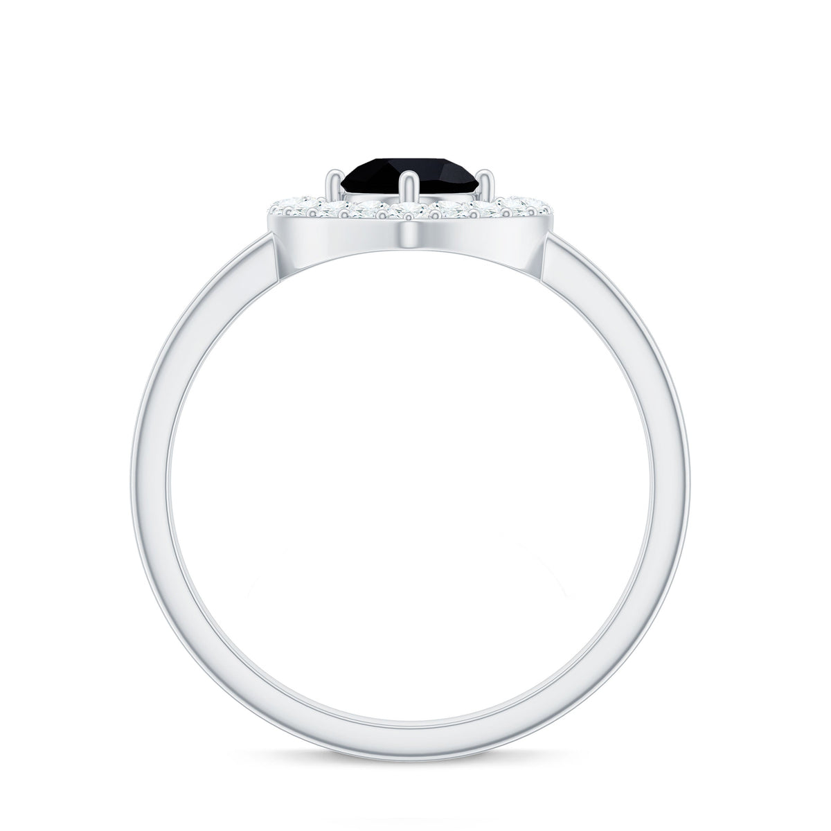 Genuine Black Onyx and Diamond Heart Engagement Ring