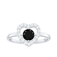Genuine Black Onyx and Diamond Heart Engagement Ring