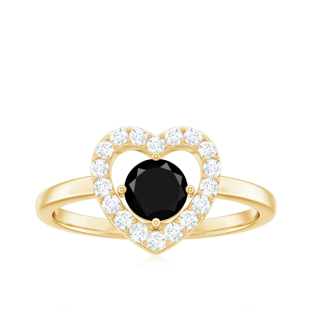 Genuine Black Onyx and Diamond Heart Engagement Ring