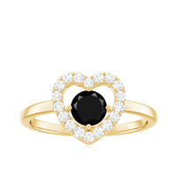 Genuine Black Onyx and Diamond Heart Engagement Ring