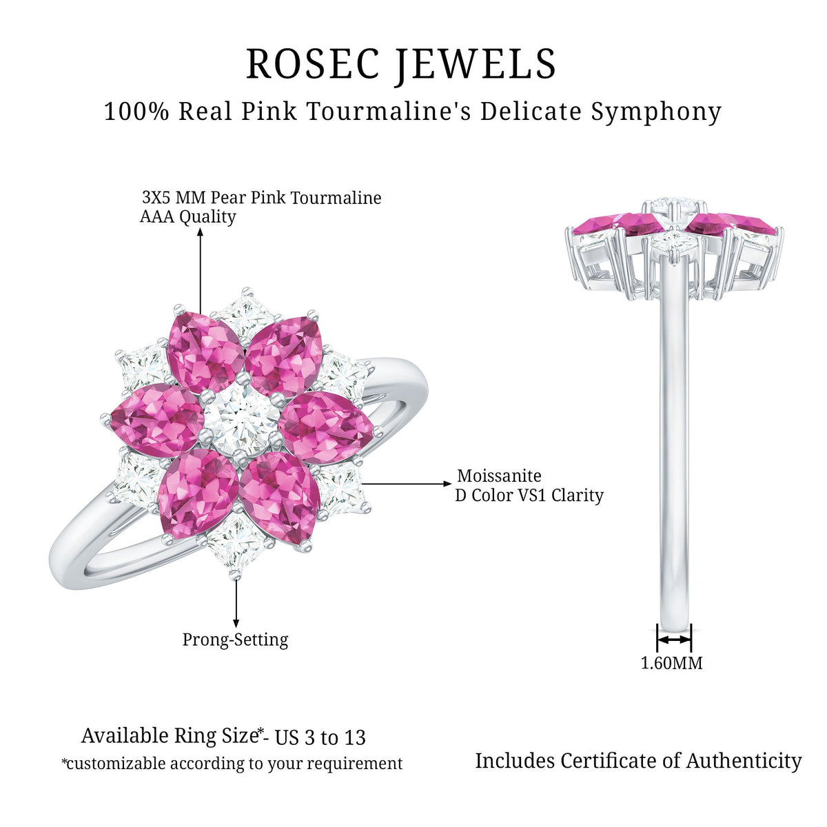 Certified Pink Tourmaline Flower Engagement Ring with Diamond