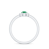 Natural Emerald Promise Ring with Diamond Halo