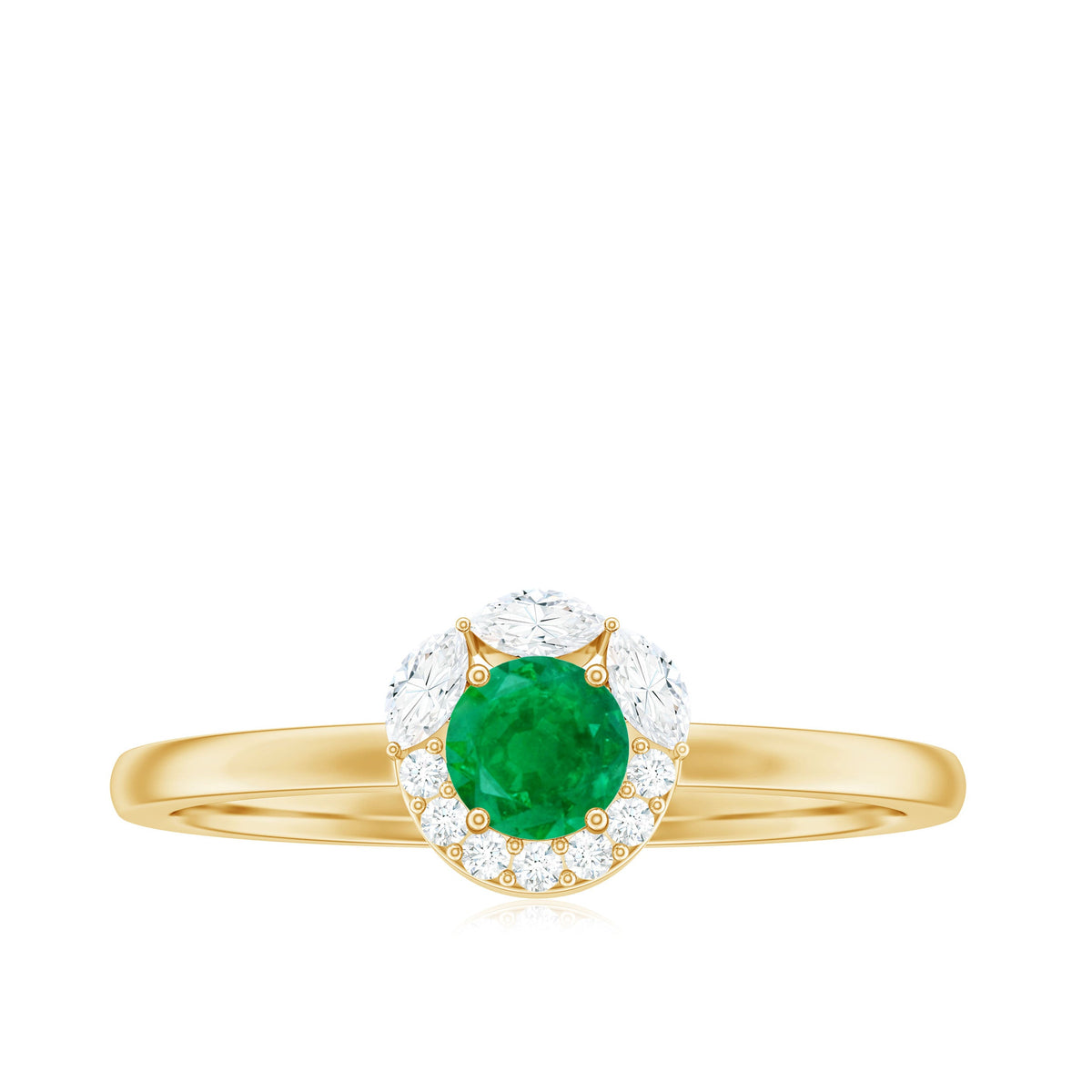 Natural Emerald Promise Ring with Diamond Halo