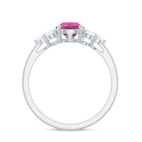 Pear Shaped Pink Tourmaline Solitaire Engagement Ring with Diamond Trio
