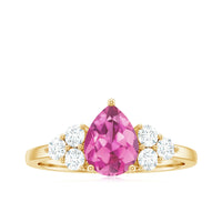 Pear Shaped Pink Tourmaline Solitaire Engagement Ring with Diamond Trio