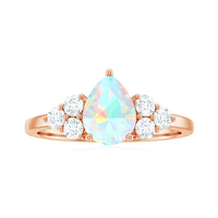 Natural 8X10mm Ethiopian Opal Pear Shaped Engagement Ring with Diamond Trio