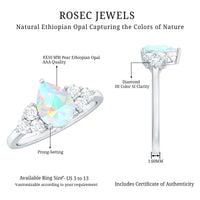 Natural 8X10mm Ethiopian Opal Pear Shaped Engagement Ring with Diamond Trio