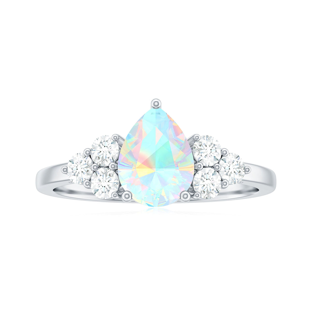 Natural 8X10mm Ethiopian Opal Pear Shaped Engagement Ring with Diamond Trio