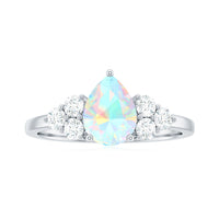 Natural 8X10mm Ethiopian Opal Pear Shaped Engagement Ring with Diamond Trio