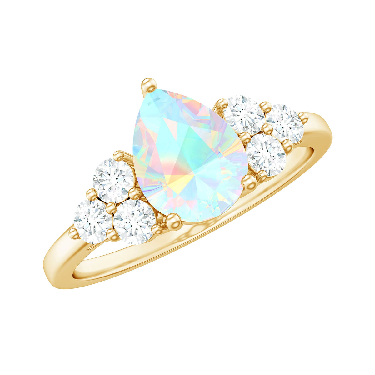 Natural 8X10mm Ethiopian Opal Pear Shaped Engagement Ring with Diamond Trio