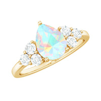 Natural 8X10mm Ethiopian Opal Pear Shaped Engagement Ring with Diamond Trio