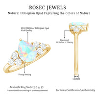 Natural 8X10mm Ethiopian Opal Pear Shaped Engagement Ring with Diamond Trio