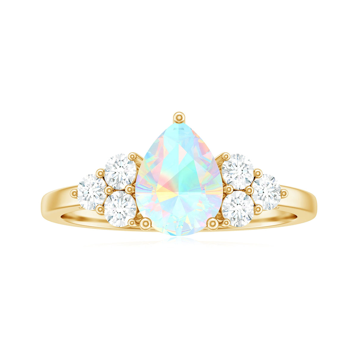 Natural 8X10mm Ethiopian Opal Pear Shaped Engagement Ring with Diamond Trio