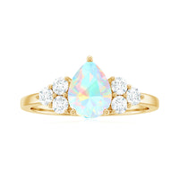 Natural 8X10mm Ethiopian Opal Pear Shaped Engagement Ring with Diamond Trio