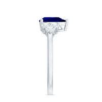 Certified 1.6 Carat Lab Grown Blue Sapphire Pear Engagement Ring with Diamond Trio