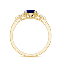 Certified 1.6 Carat Lab Grown Blue Sapphire Pear Engagement Ring with Diamond Trio