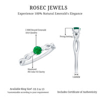 Genuine Emerald and Diamond Promise Ring with Crossover Shank