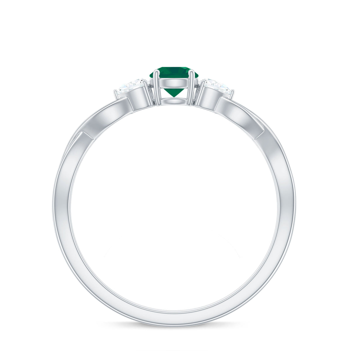 Genuine Emerald and Diamond Promise Ring with Crossover Shank